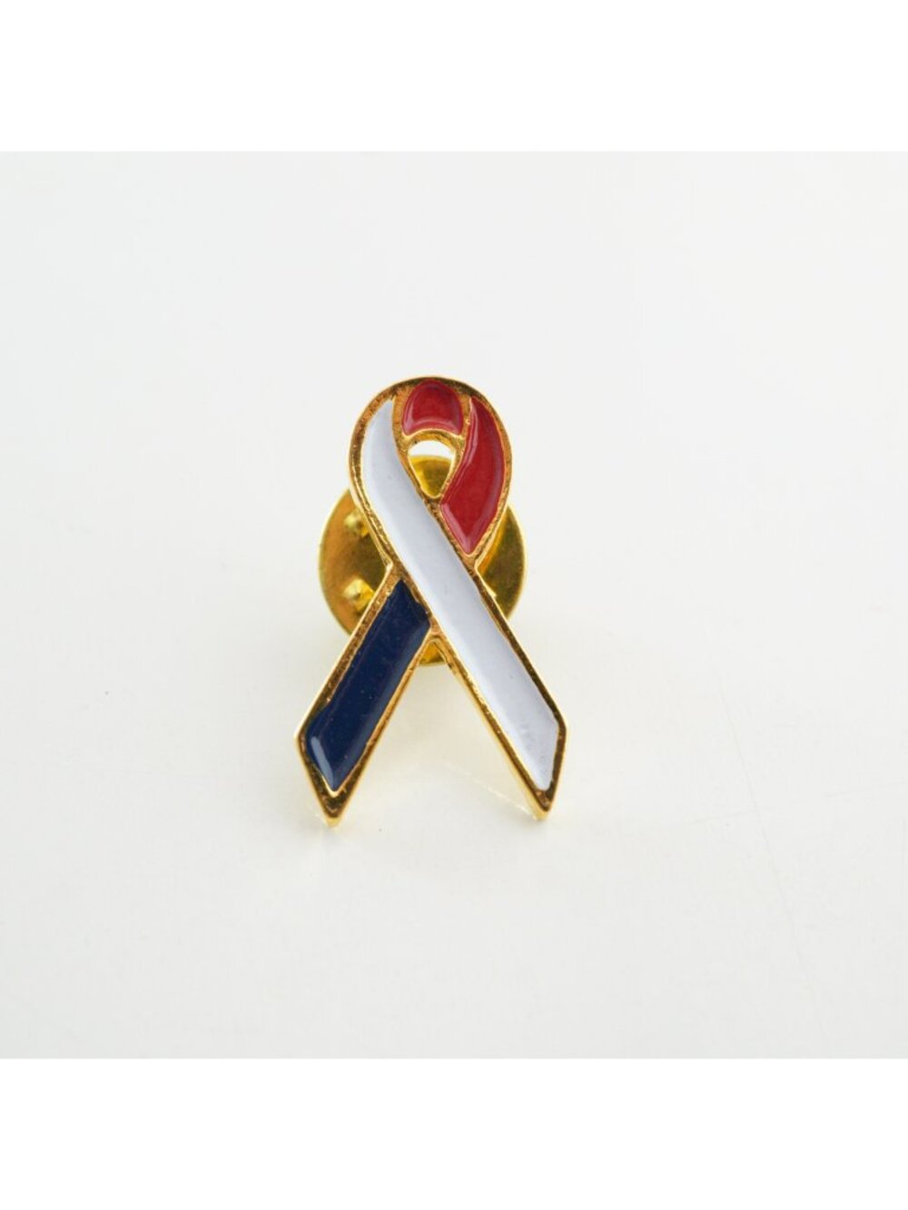 Red White & Blue Gold Tone Ribbon Pin Brooch USA Patriotic Awareness